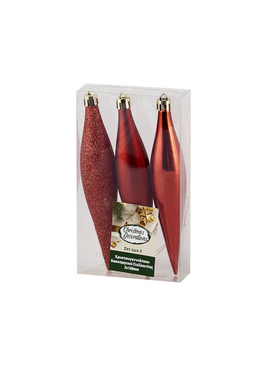 Hanging Ornament Tear Plastic Red 16cm Set 3pcs