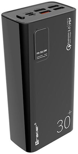 Tracer Power Bank 30000mAh 22.5W με Θύρα USB-A και Θύρα USB-C Power Delivery / Quick Charge 3.0 Μαύρο