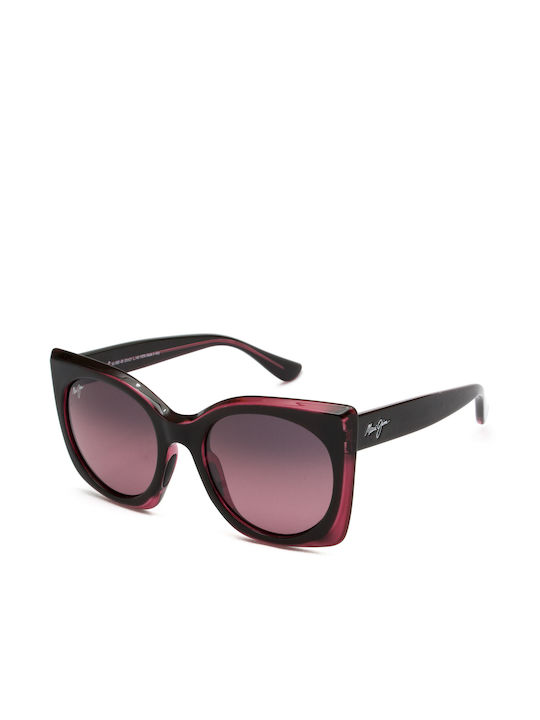 Maui Jim Pakalana Women's Sunglasses with Burgundy Plastic Frame and Pink Polarized Lens RS855-09