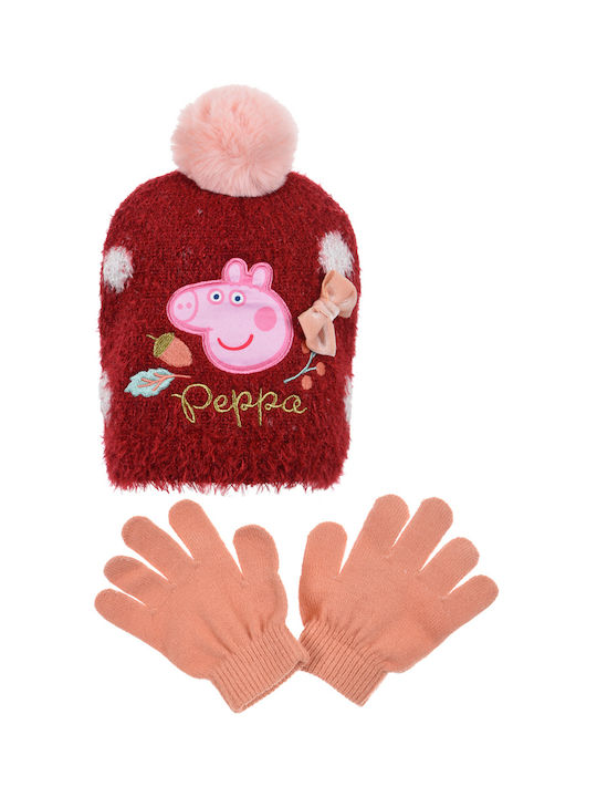 Set pălărie și mănuși "Peppa pig" roșu (Roșu)
