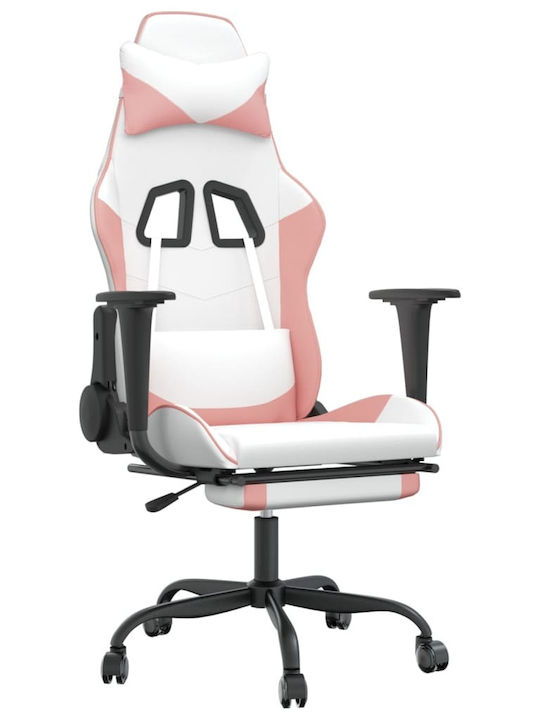 vidaXL 345420 Gaming Chair with Footrest White / Pink
