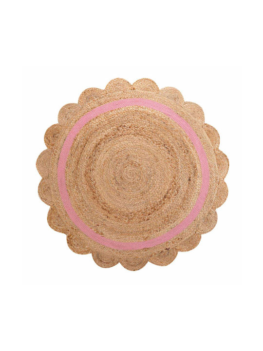Rosaly Kinder Teppich Beige Rund mit Durchmesser 90cm