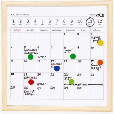 Kikkerland Planner Magnetic Hanging Dry Erase Board 34x34cm