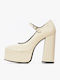 Patent Leather Beige Heels with Strap