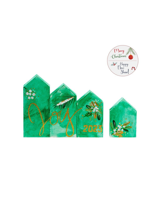 Parisis Christmas Wooden Figure Sign Green Composition 2023 4pcs