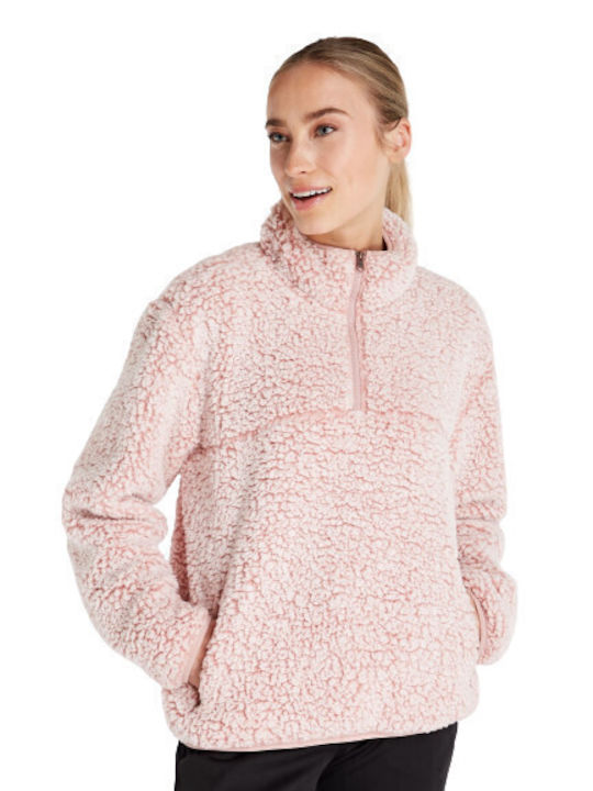Γυναικεία Fleece Μπλούζα Μακρυμάνικη με Φερμουάρ Ροζ