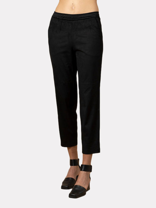 Women's Fabric Capri Trousers Relaxed Fit Black