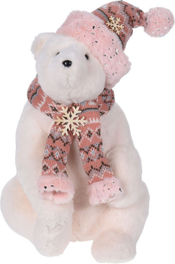 JK Home Decoration Weihnachtliche Figur Bär Rosa Höhe 35cm Fell Weiß Rosa 21x22x35cm