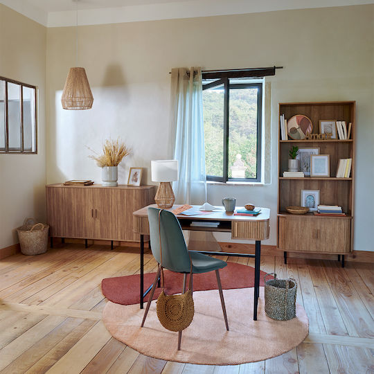 Atmosphera Lila Stoff Vintage Tischlampe für E27 mit Weißem Hut und Beiger Basis
