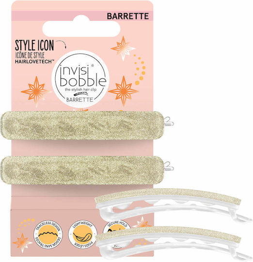 Invisibobble Set of Hair Barrettes Barrette Time Shine Glitterally Beige 2pcs