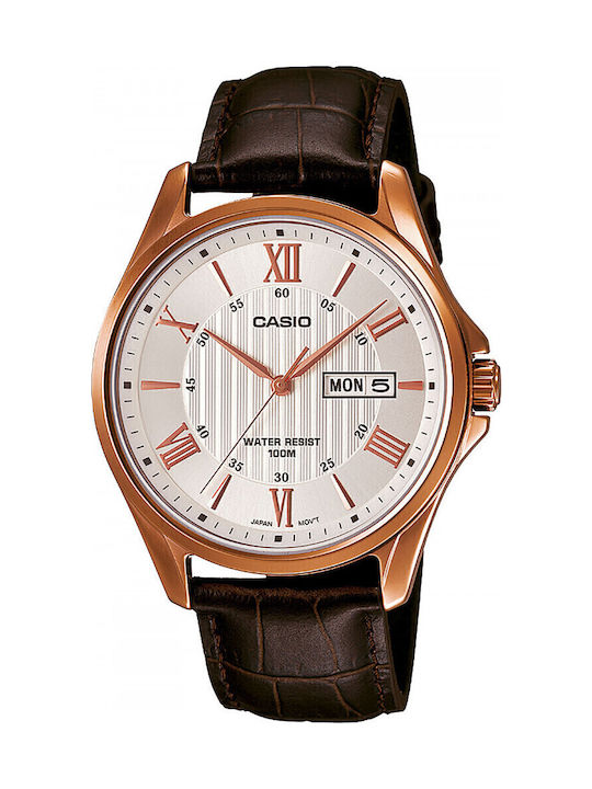 Casio Herrenuhr 41mm Batterie mit Braun Lederar...