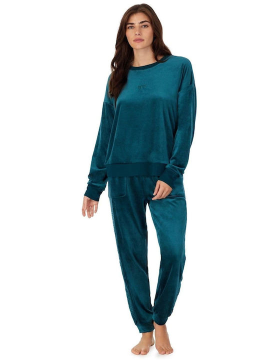 DKNY De iarnă Set Pijamale pentru Femei Catifea Teal