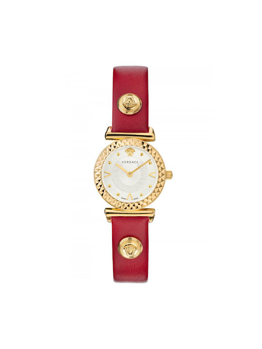 Versace Mini Vanity Damen Watch with Burgundy Leather Strap