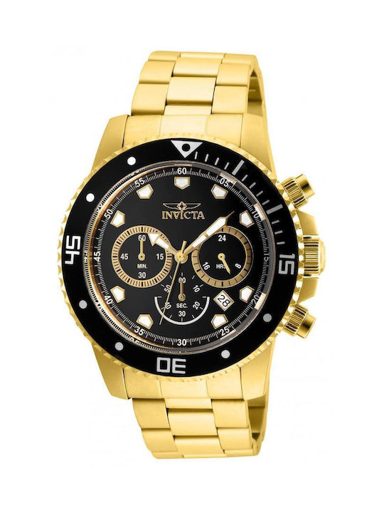 Invicta Pro Diver Watch Chronograph Battery with Gold Metal Bracelet