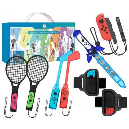 Jys JYS NS236 Kit for Switch Switch OLED Bundle 9 in 1 Sword Tennis Golf Wrist Strap Leg Strap