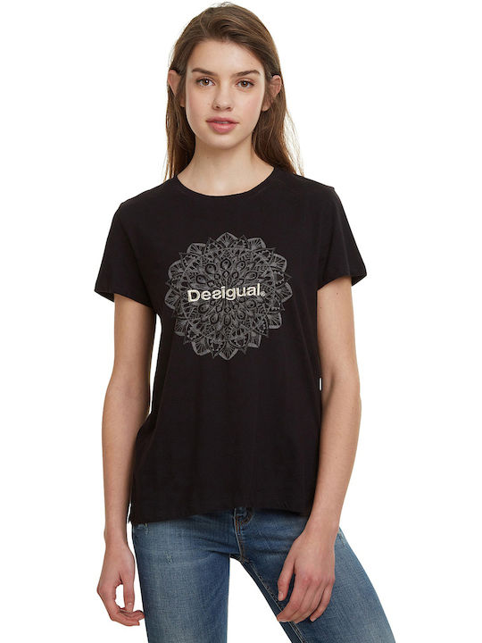 Desigual Manchester Γυναικείο T-shirt Μαύρο με Στάμπα