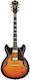 Ibanez AS113-BS Elektrische Gitarre ES mit HH Tonabnehmerkonfiguration Brown Sunburst mit Tasche