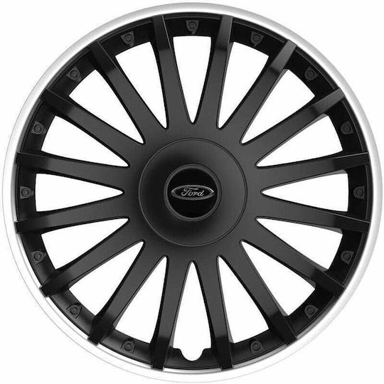 Versaco Car Hubcap Set Crystal SO with Ford Emblem 15" 4pcs Black