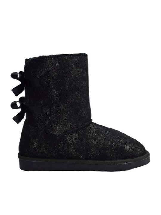 Wildleder Stiefeletten Damen mit Pelz Schwarz