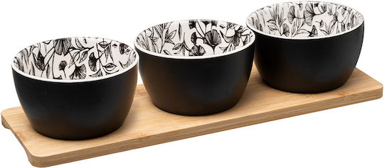 Ceramic Dessert Divided Serving Tray with 3 Slots White Floral White 31x10x10cm 3pcs