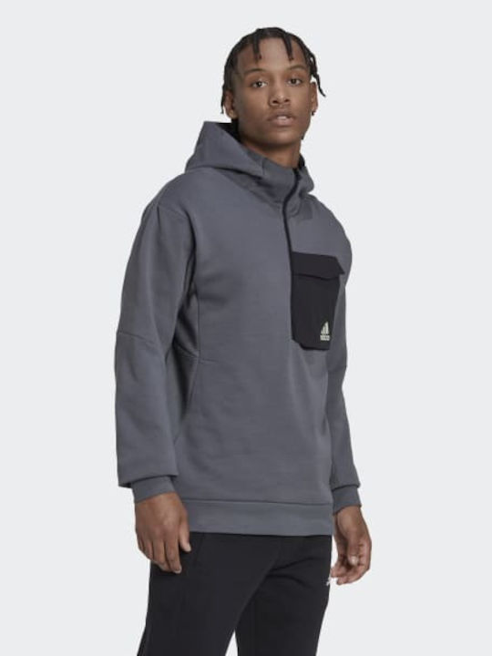 adidas Designed for Gameday Φούτερ Γκρι με Κουκούλα