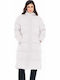 Women's Long Puffer Jacket for Winter with Hood White