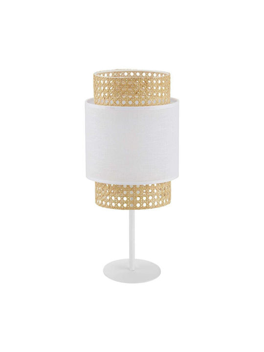 TK Lighting Boho Stoff Tischlampe für Fassung E27 mit Weiß Schirm und Basis