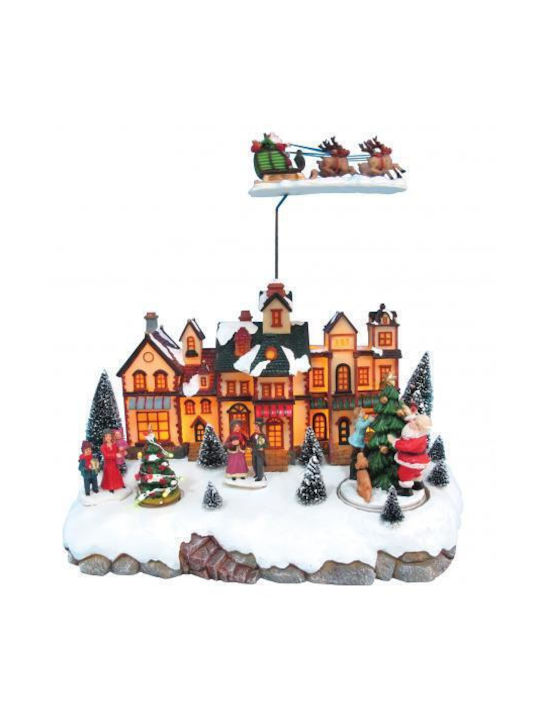 Lianos Christmas Illuminated Decorative Village with Music and Movement 33.5x30.5x24cm.