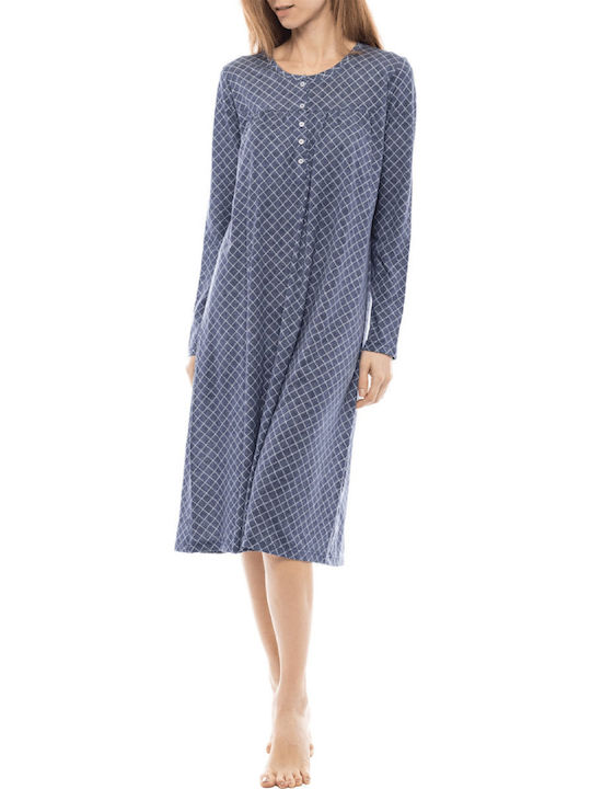 Pink Label Winter Damen Nachthemd Blau