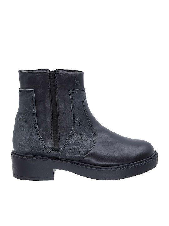 Boxer Leder Stiefeletten Damen Schwarz