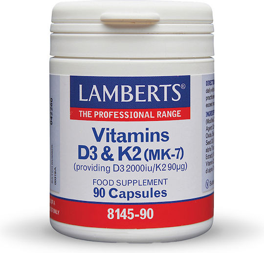 Lamberts Vitamins D3 & K2 Βιταμίνη για Ενίσχυση του Ανοσοποιητικού & την Υγεία των Οστών 2000iu 90mcg 90 κάψουλες