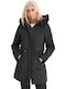 Women's Long Parka Jacket Waterproof and Windproof for Winter with Detachable Hood Black