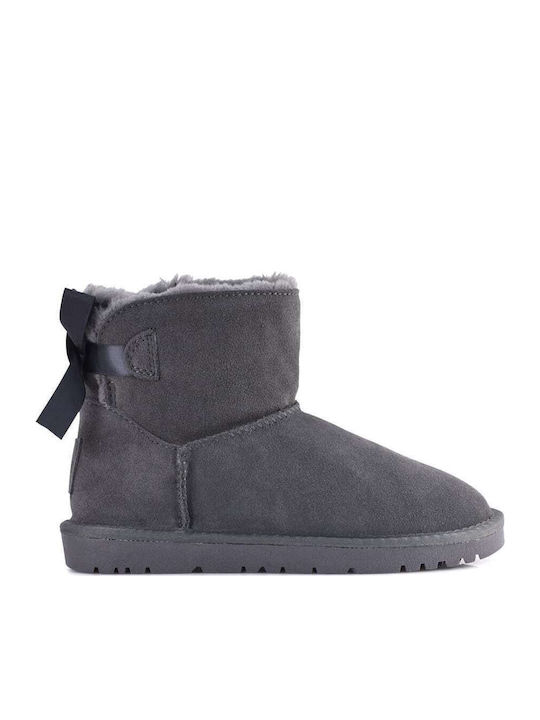Suede Women's Ankle Boots with Fur Gray