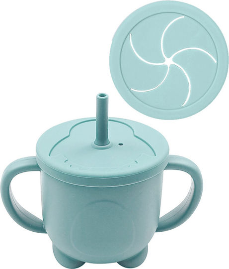 Baby Cloud Toddler Silicone Cup with Handles and Straw for 6m+ Light Blue