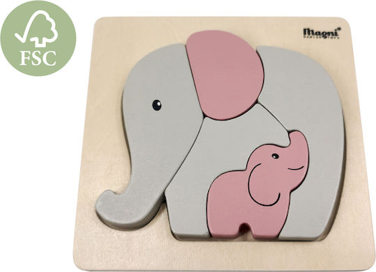 Дървено Детски Пъзел с Шипове Слон за 1,5+ години+ Години 5бр Magni