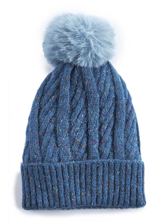 Verde Pom Pom Beanie Frauen Beanie mit Rippstrick in Blau Farbe