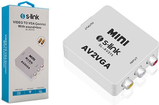 S-Link SL-AV315 Конвертор RCA женски към VGA женски Бял 1бр