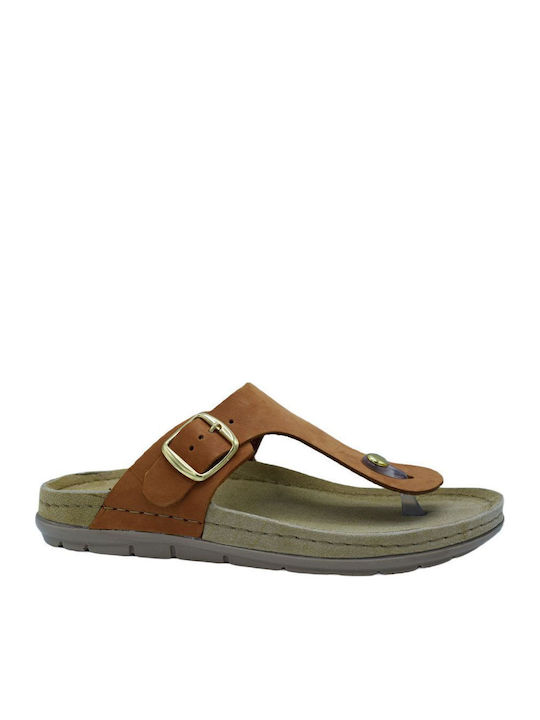 Sunny Sienna Leather Women's Flat Sandals in Tabac Brown Color