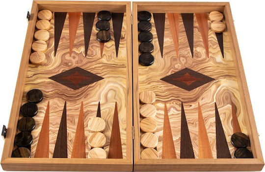 Manopoulos Olive Burl Handmade Backgammon Olive Wood with Checkers 40x40cm