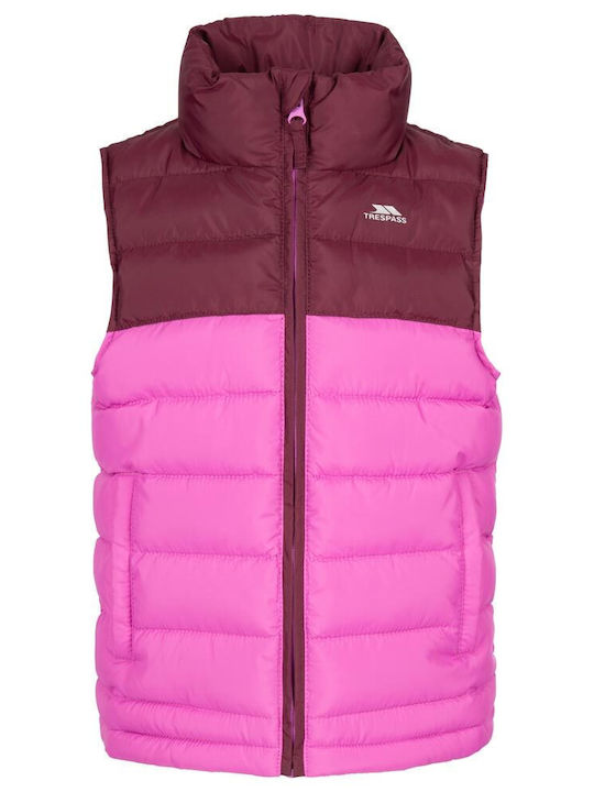 Kids Quilted Sleeveless Short Coat with Hood Fuchsia