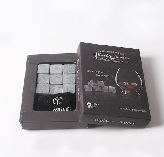 Whisky Stones Διακοσμητικά Παγάκια Πέτρινα με Θήκη Αποθήκευσης 9τμχ