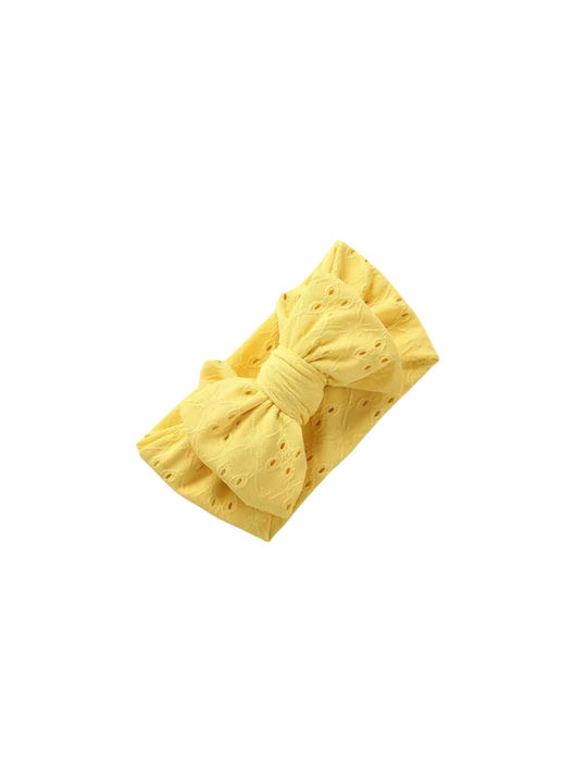Κορδέλα μαλλιών με κόμπο-φιόγκο από κιπούρ δαντέλα - Κίτρινο