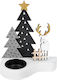 XMASfest Christmas Wood Candlestick 14.5x12cm with Reindeer
