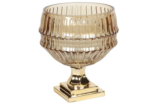 Keskor Dekorative Schüssel Glas Sockel Gold 17x17x20cm 1Stück