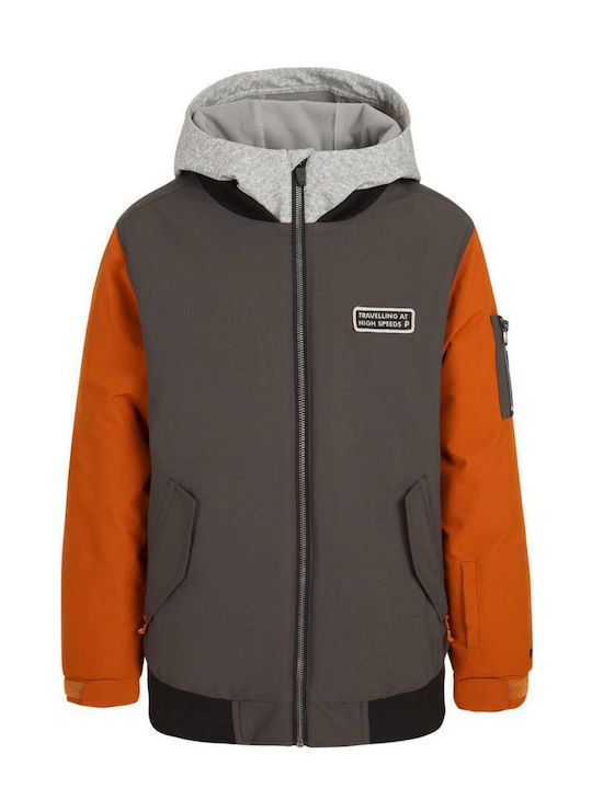 Waterproof Kids' Sports Jacket Short with Hood Gray