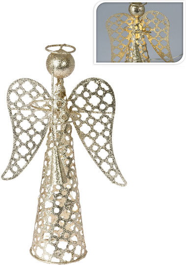 JK Home Decoration Осветена Коледна Метална Фигура Angel Златисто Височина 30см.