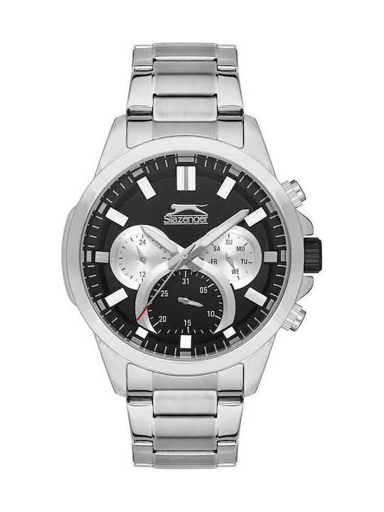 Slazenger Herrenuhr 45mm Chronograph Batterie mit Silber Metallarmband