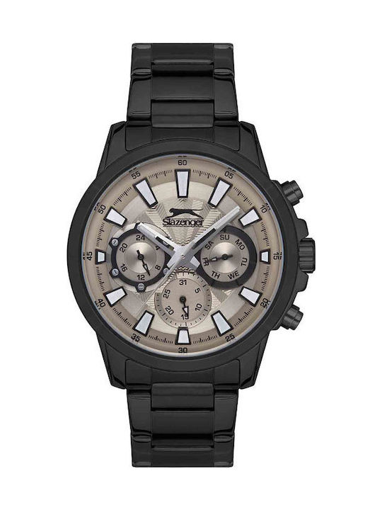 Slazenger Herrenuhr 44mm Chronograph Batterie mit Schwarz Metallarmband