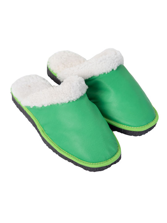 Papuci de casă Dalis Leather-Women's Leather Slippers Open, Soft Leather-GREEN LACHANI