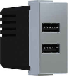 Aca Modys Χωνευτή Πρίζα με 2 Θύρες USB Ασημί